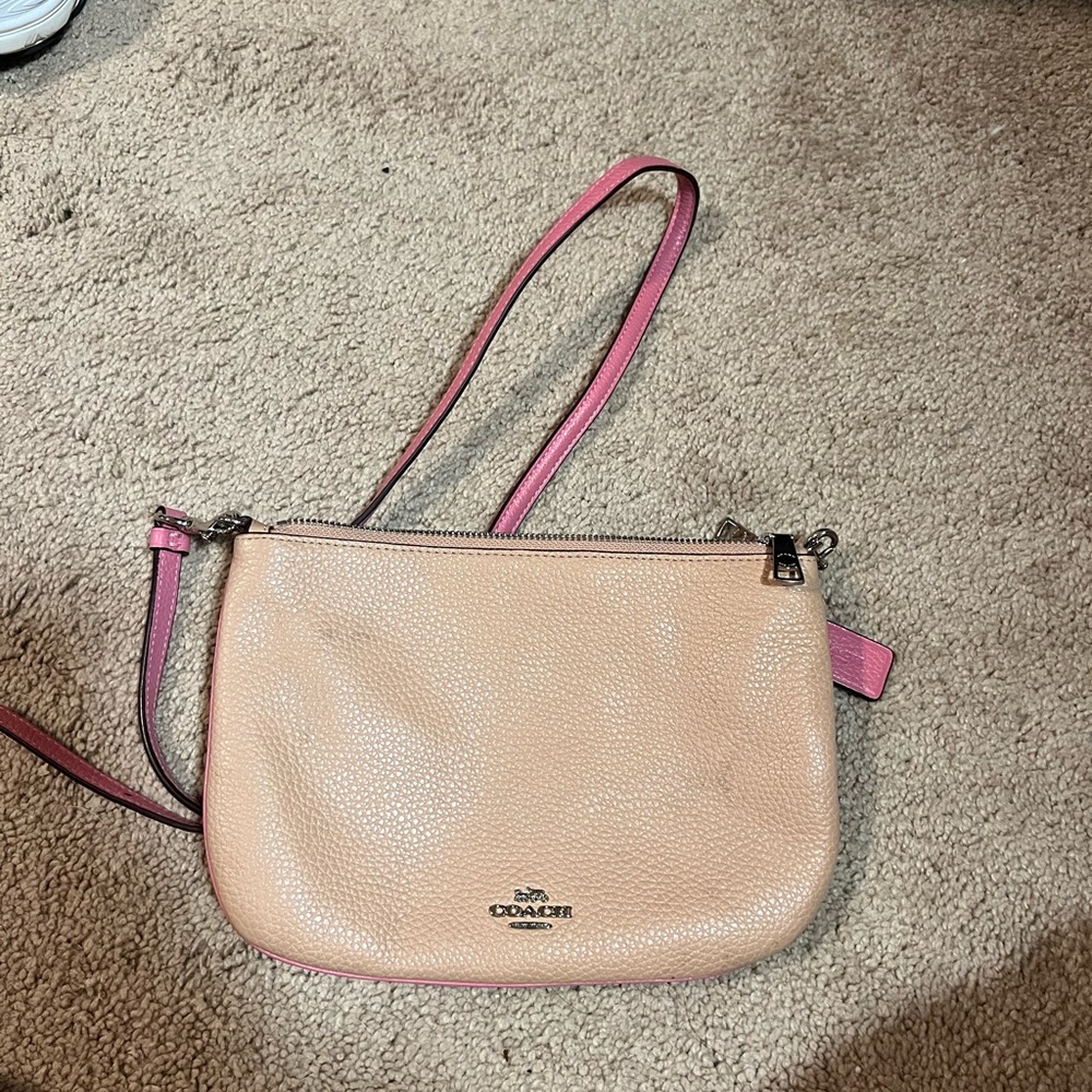 Coach Pink and Tan Crescent Crossbody Bag